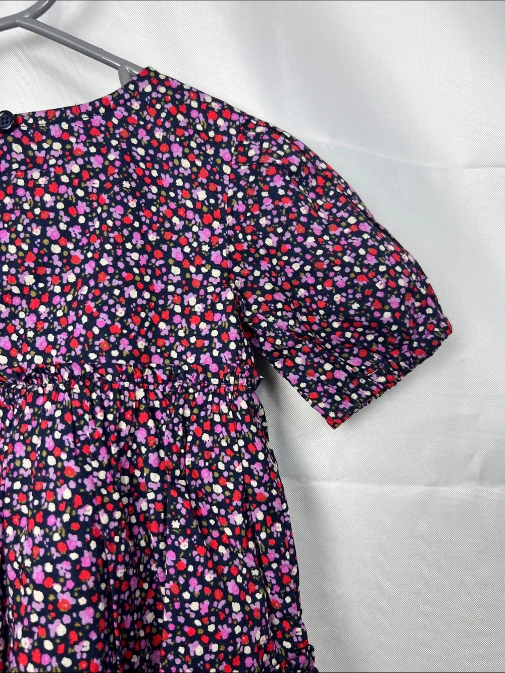 Baby GAP navy and purple floral print tiered ruffle puff sleeve cotton dress NWT
